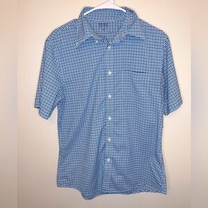 Brooks Brothers Button Down Shirt Short Sleeve Blue Plaid Mens Size Medium EUC